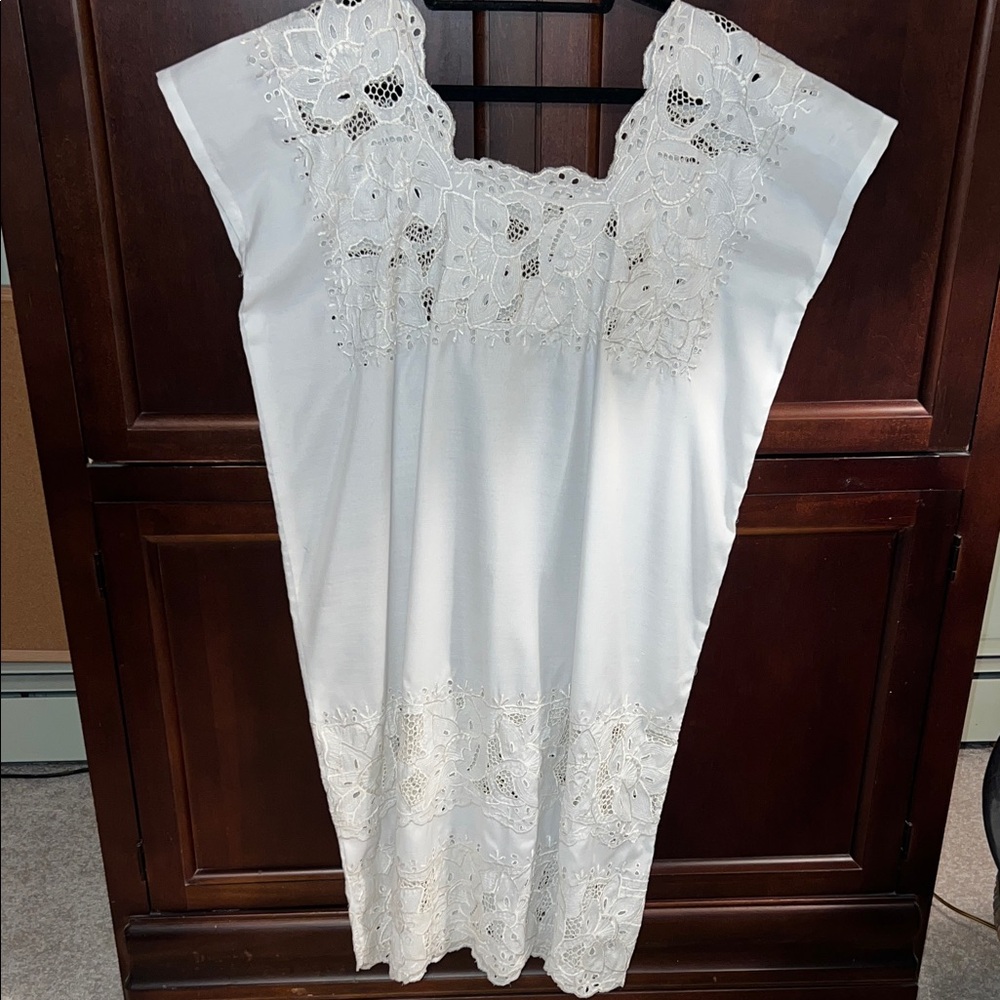 White Embroidered Cotton Tunic Dress